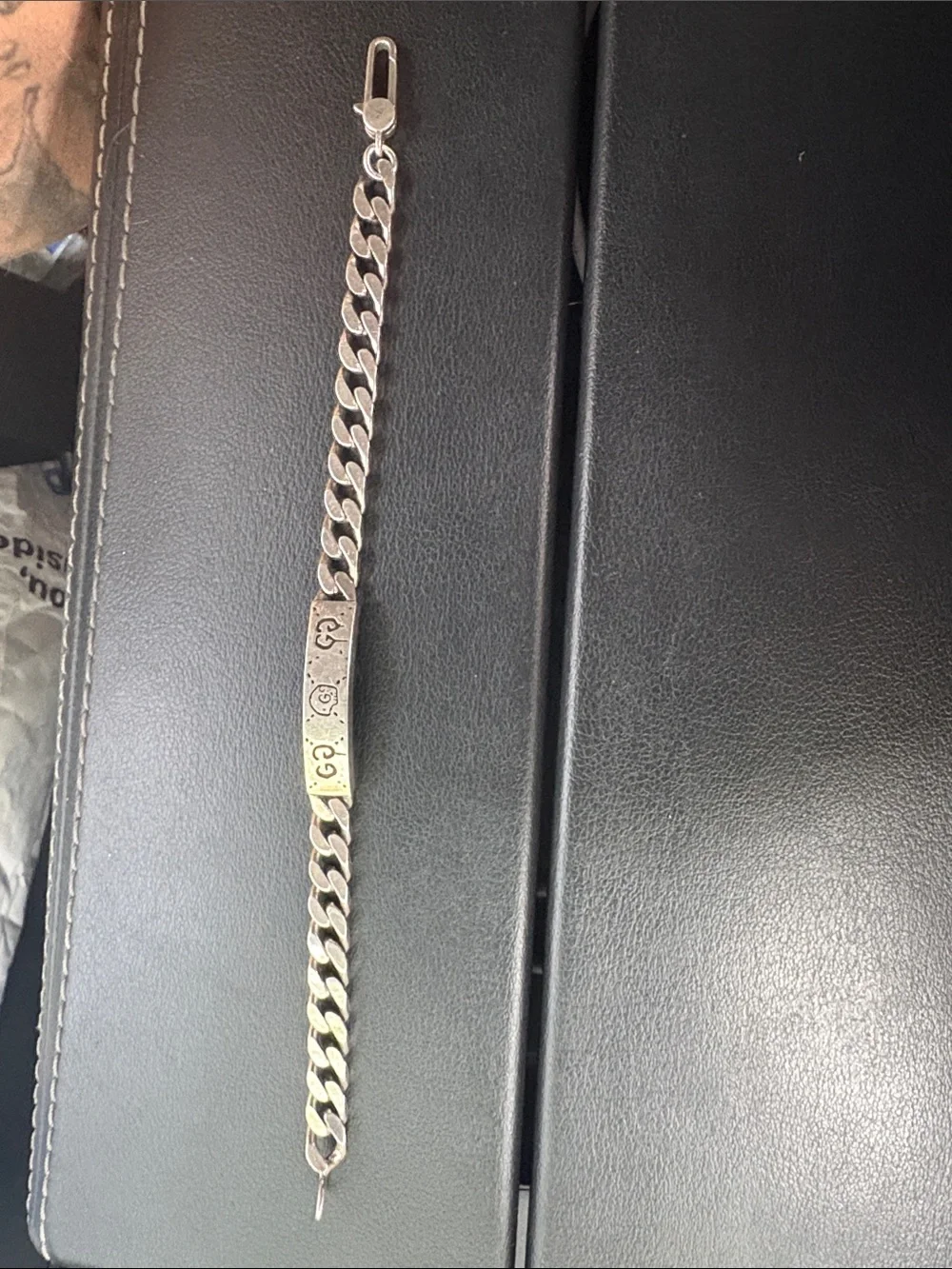 Gucci Silver-Tone Men’s ID Chain Bracelet - Black Accents